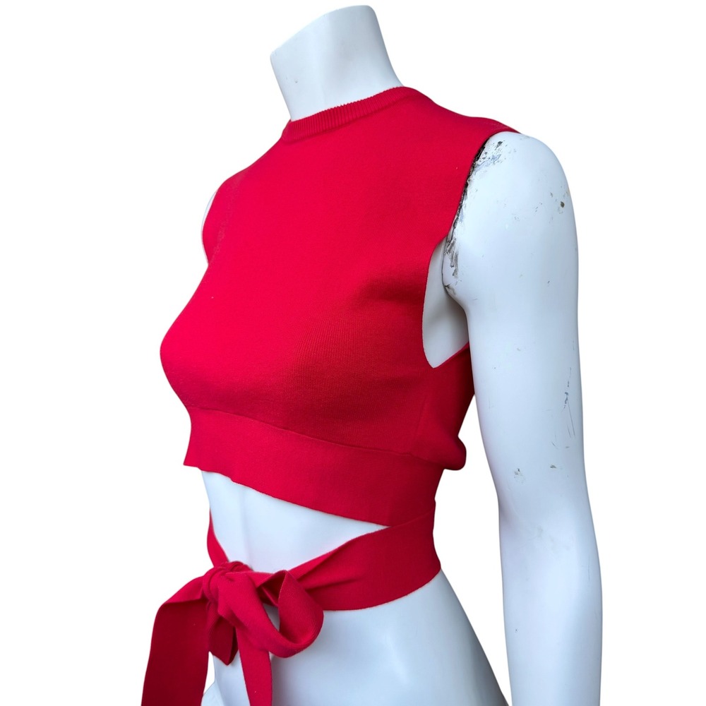 Oak + Fort Knit Wrap Crop Top Red Open Back Minimalist Balletcore Clean Girl S - Picture 3 of 11